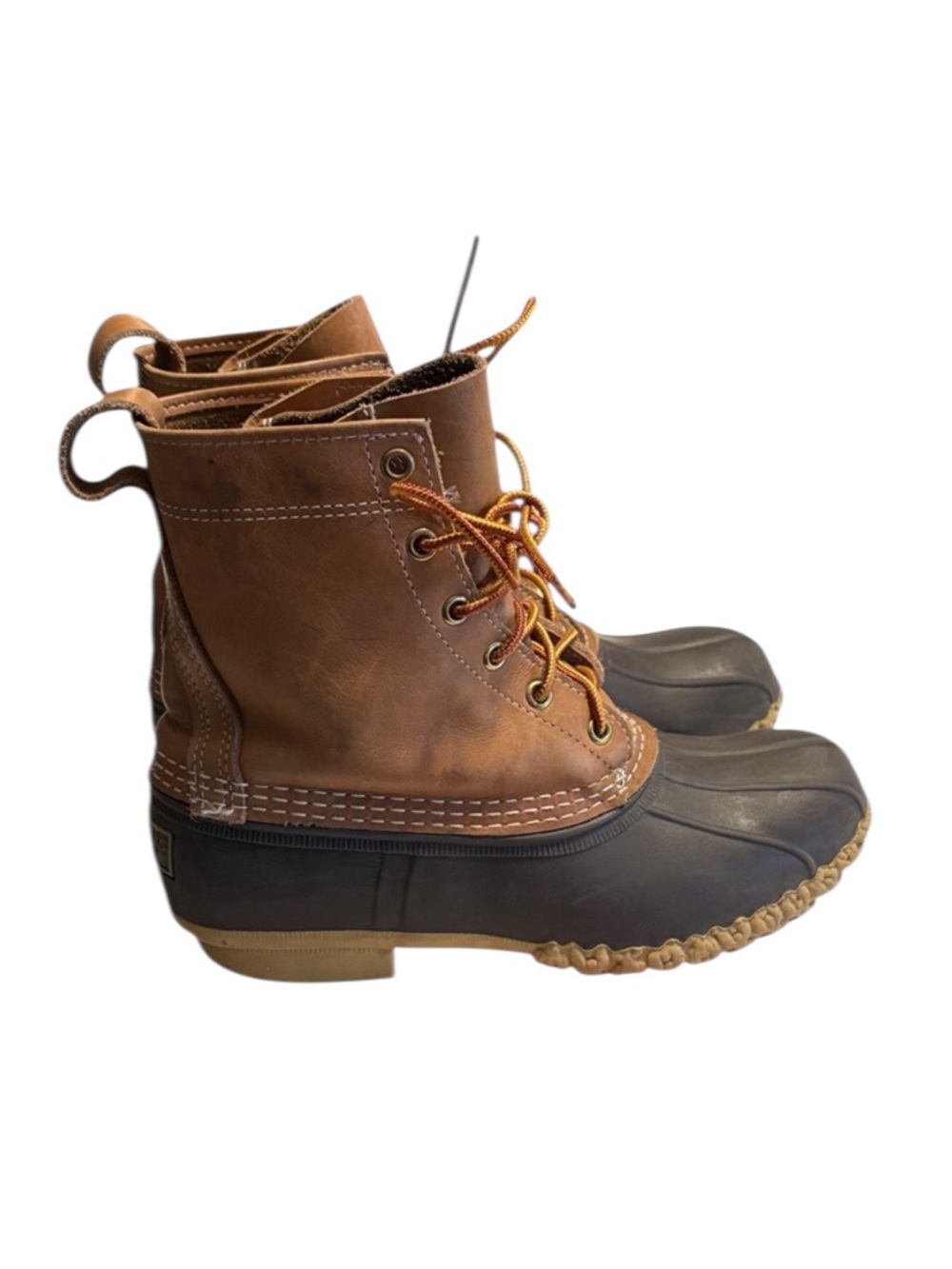 L.L. Bean Womans Bean Duck Boots Tan/Bean Boot Brown/Gum Size 7 M Rain Mud
